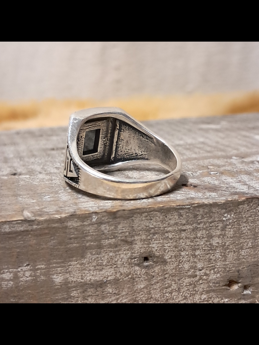 Vintage Art Deco 925 Sterling Silver Black Onyx Signet Ring Size 10.5 - Picture 3 of 7